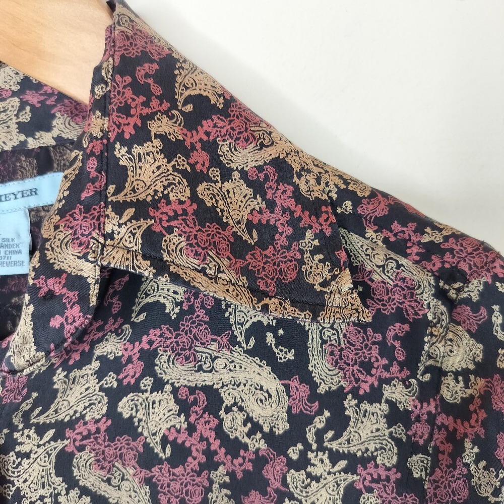 Gene Meyer Silk Paisley Floral Button Up Shirt Dark Romantic - Picture 6 of 8